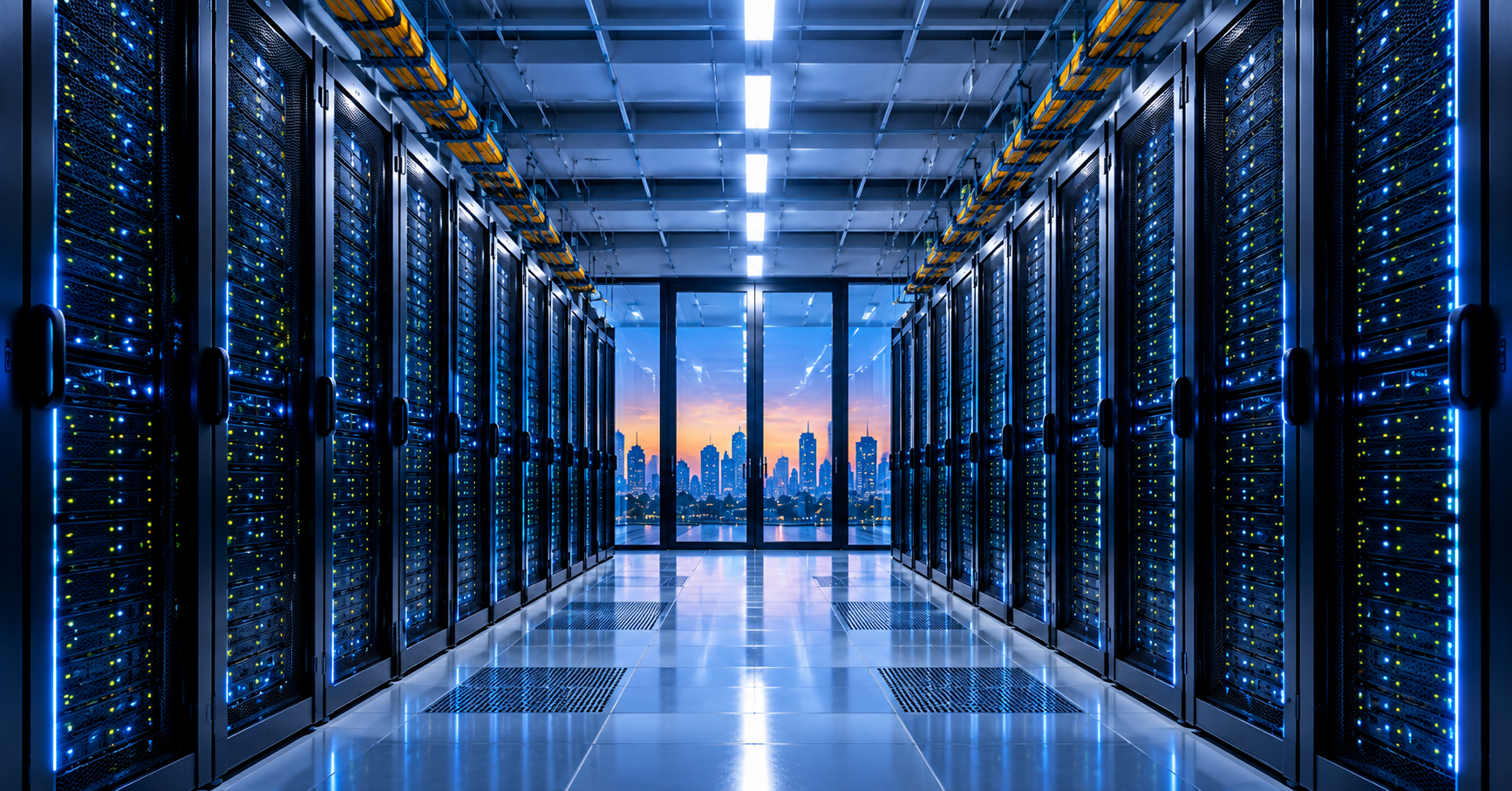 Enterprise data centre server room with rack infrastructure
