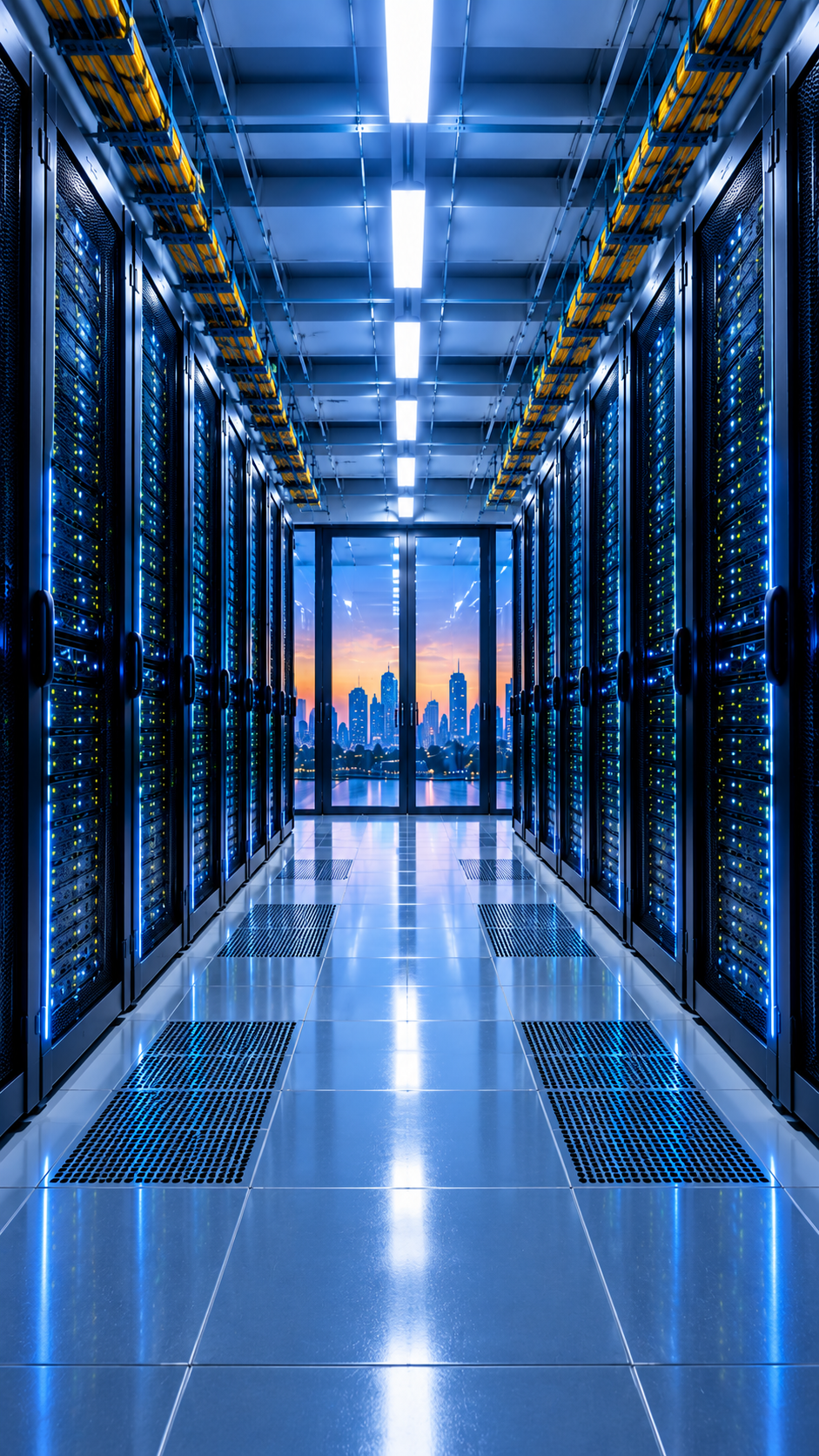 Enterprise data centre server room with rack infrastructure
